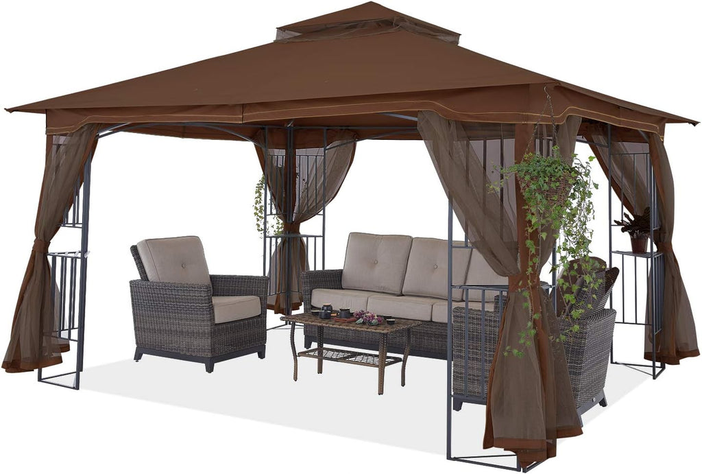 Beige Patio Gazebo with Netting Screen Walls J206189