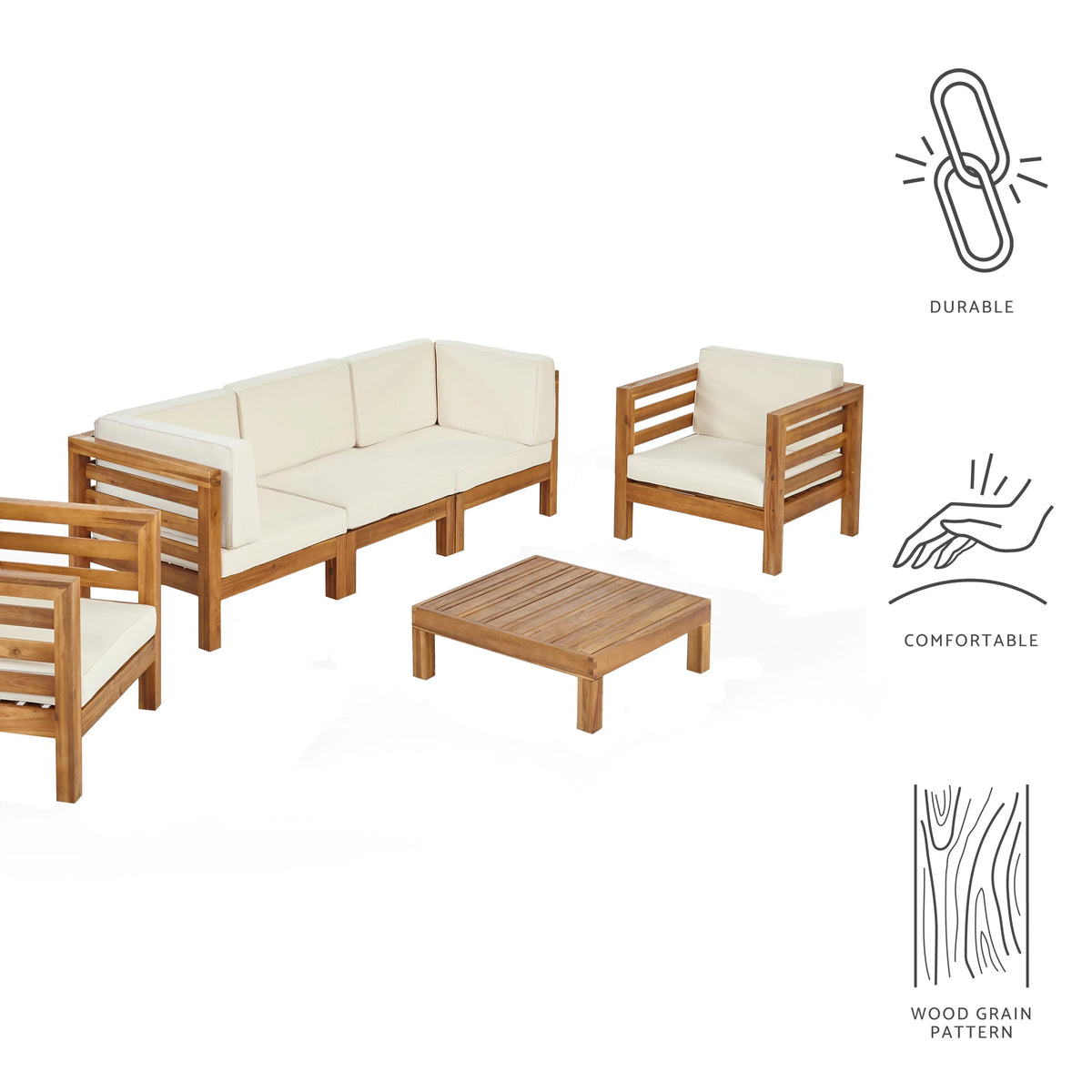 Acacia Wood 5 Seater Sofa and Club Chair Set with Cushions R688