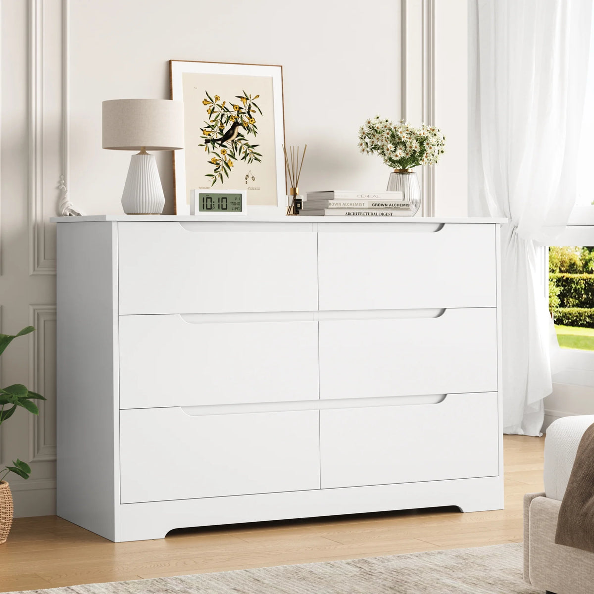 White 6 Drawer Wood Dresser G4855
