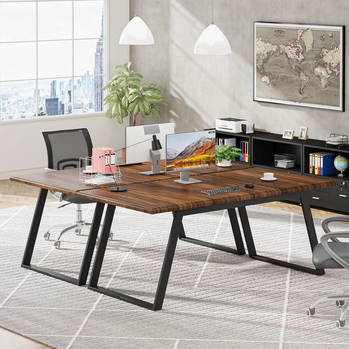 63 Inch Brown Black Office Desk with Metal G407