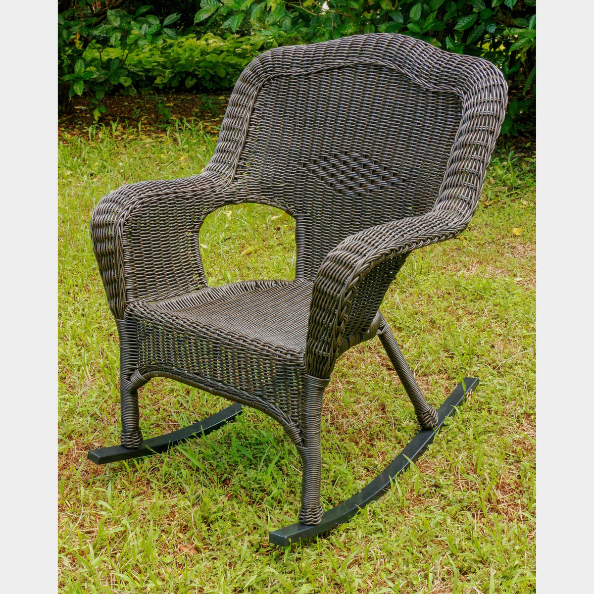 Weathered Grey Resin Wicker Porch Rocker D6689