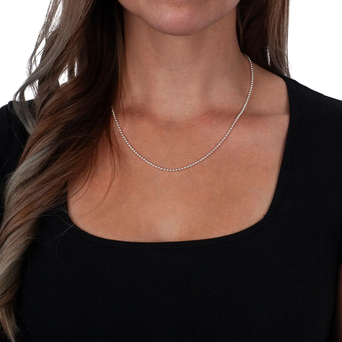 925 Sterling Silver Ball Bead Chain Necklace 1.5mm P85288