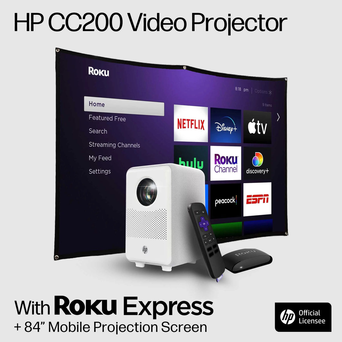 FHD LCD LED Projector with Streaming Player and 84 Projection Screen M801098
