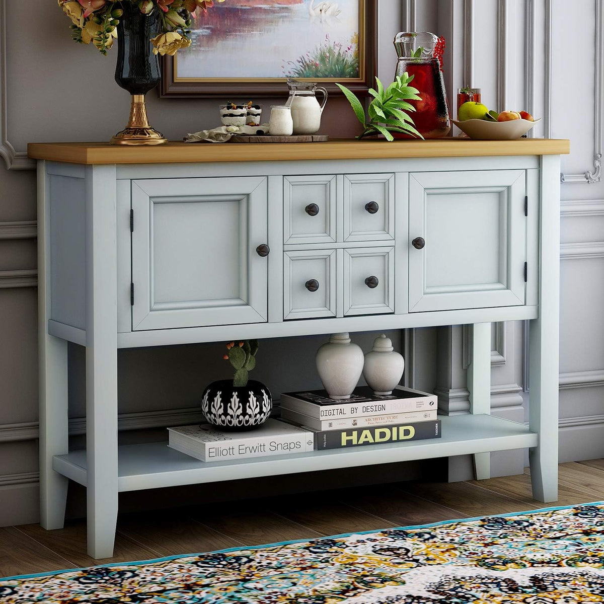 Antique Gray Console Sofa Table with Storage Drawers C1137