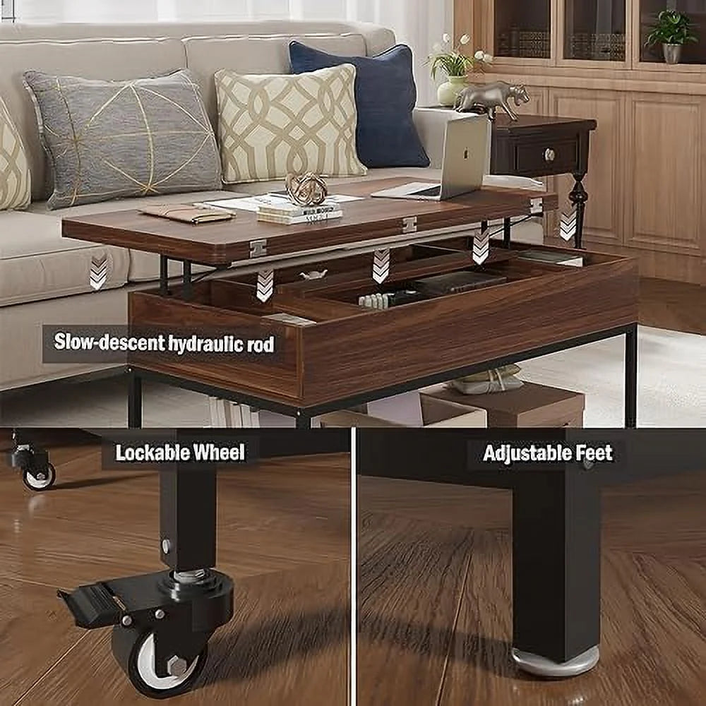 Lift Top Folding Coffee Table with Drawer Metal Frame D623
