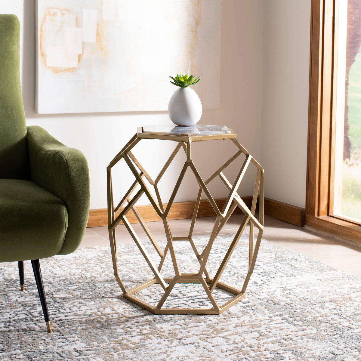 Geometric Accent Table - Multi/Gold T730939