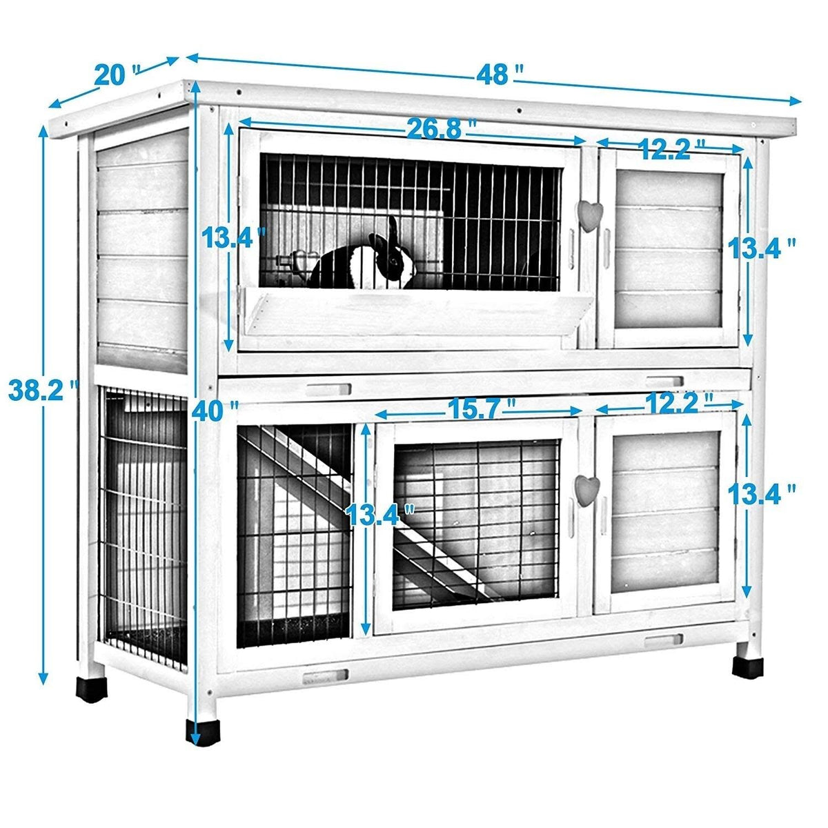 Grey 2 Story Wooden Rabbit Hutch with Ladder X5803