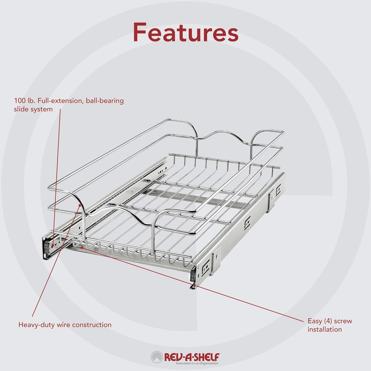 12 Inch x 22 Inch Single Wire Basket Pull Out Shelf Organizer R930