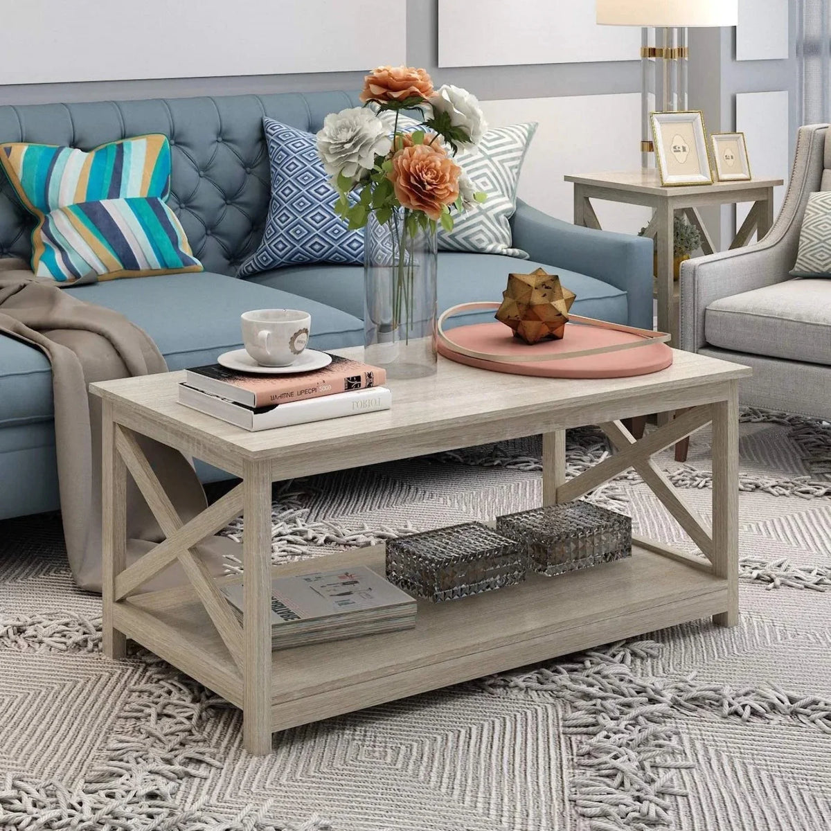 Rustic White Oak Wood Coffee Table B4215