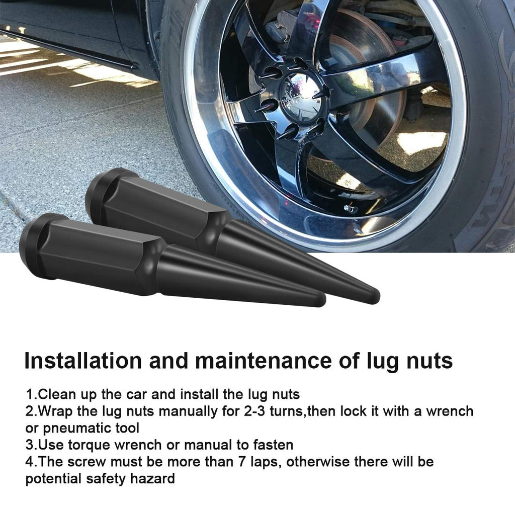 24 x Black M14x1.5 Solid Metal Wheel Spike Lug Nuts S7174