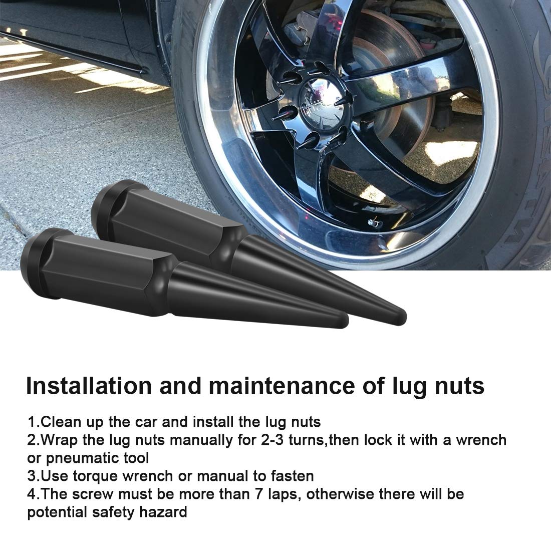 24 x Black M14x1.5 Solid Metal Wheel Spike Lug Nuts S7174