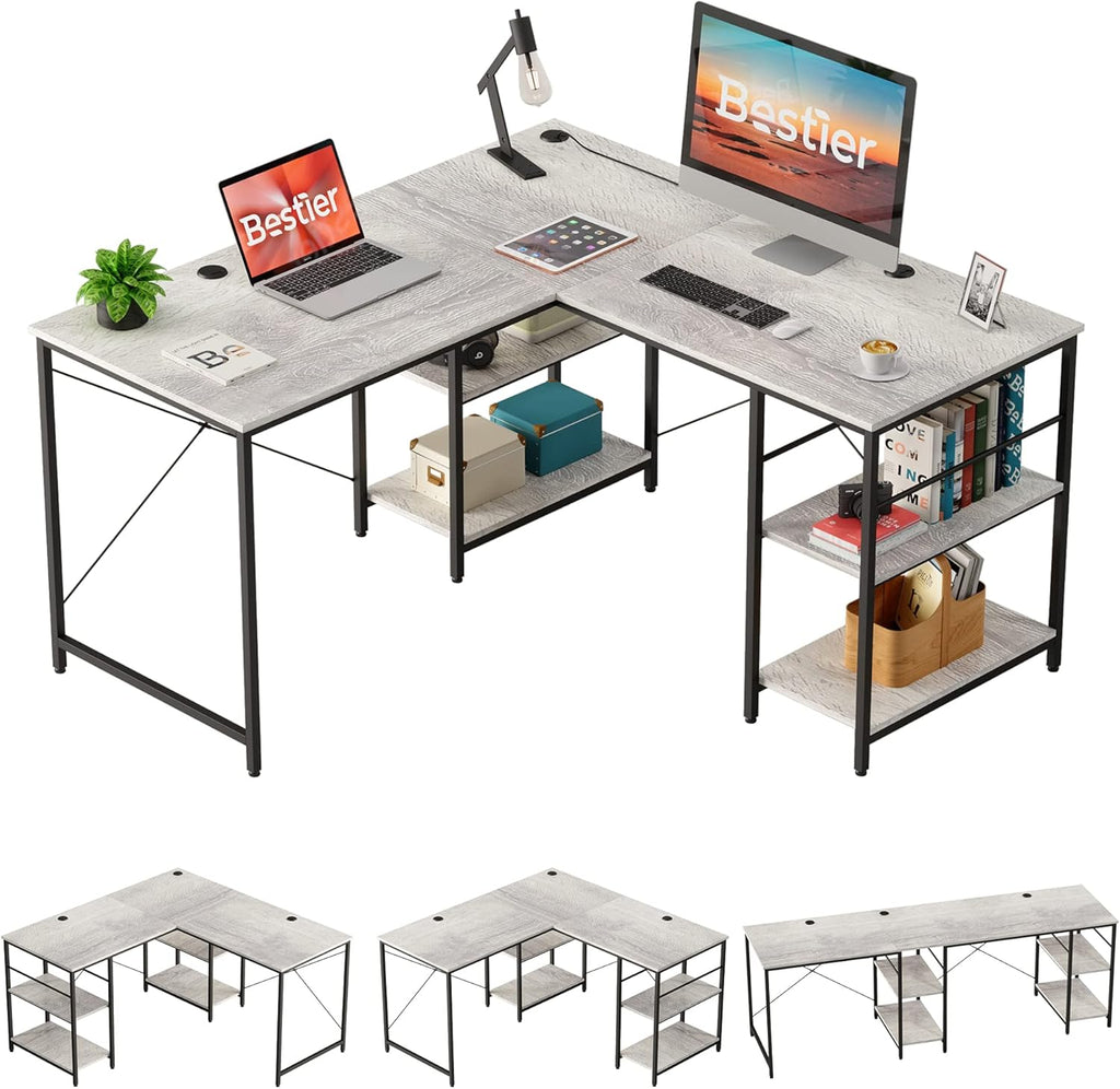 L Shaped Gaming Desk with Shelves 95.2 Inch Reversible Corner Computer Desk P90313
