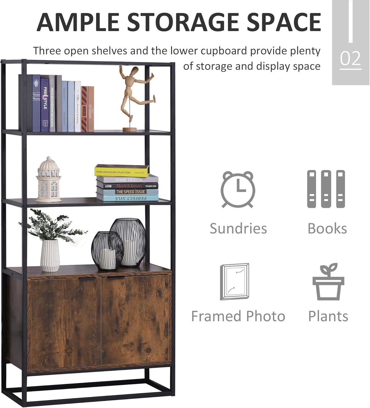 Brown Storage Cabinet with 3 Open Shelves F1572