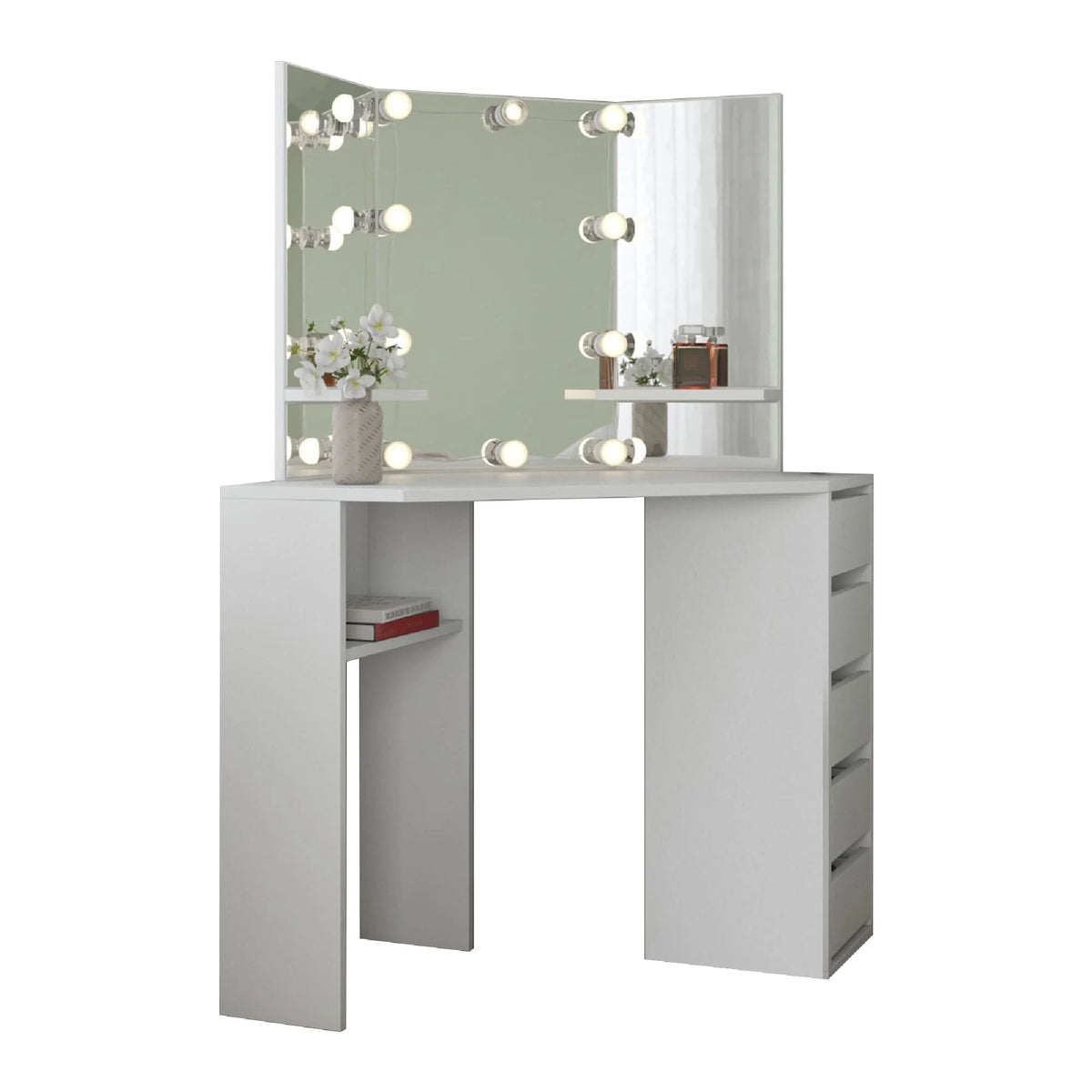Corner Makeup Vanity Desk with 5 Drawers K41276