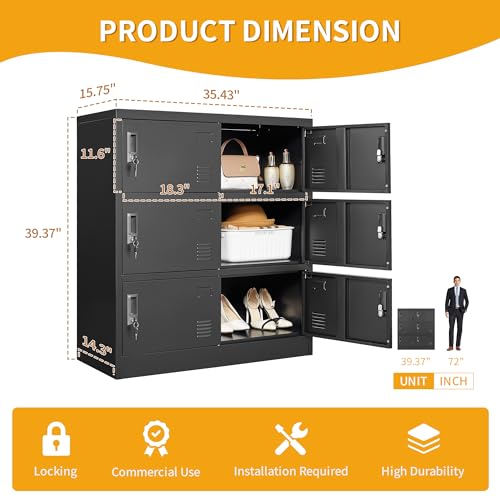 6 Door Black Metal Storage Locker P6254