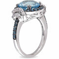 Sterling Silver Halo Bridal Set with Round Blue Topaz and Diamond E32008