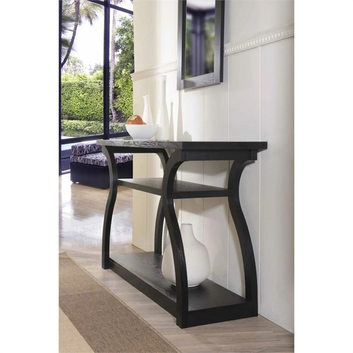 Black MDF and Wood Veneer Console Table C99682