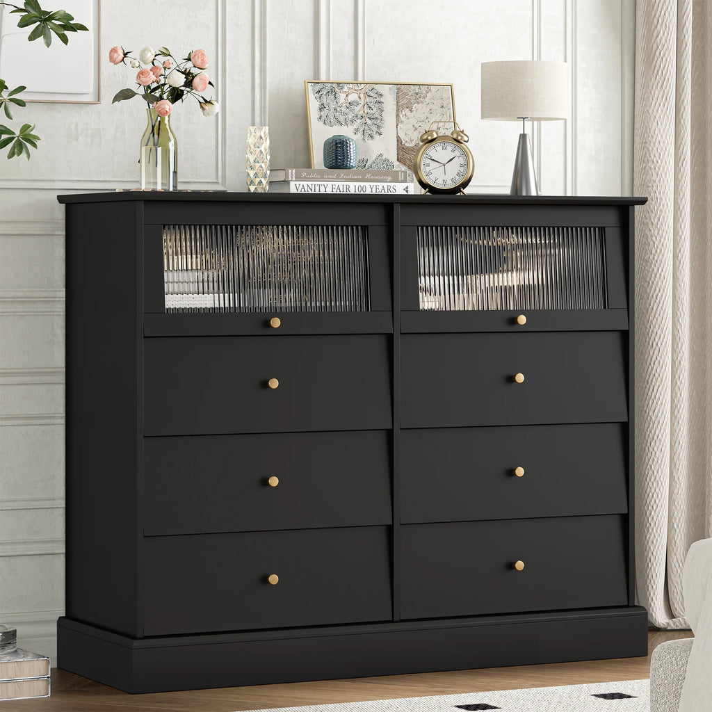 Black 8 Drawer Wood Dresser N3613