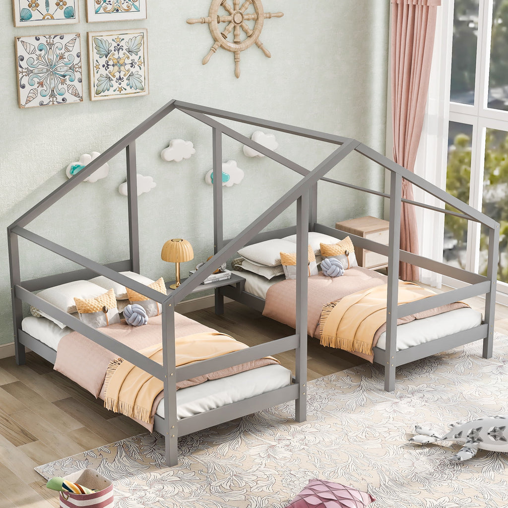 Gray Triangular House Beds with Built-in Table D565