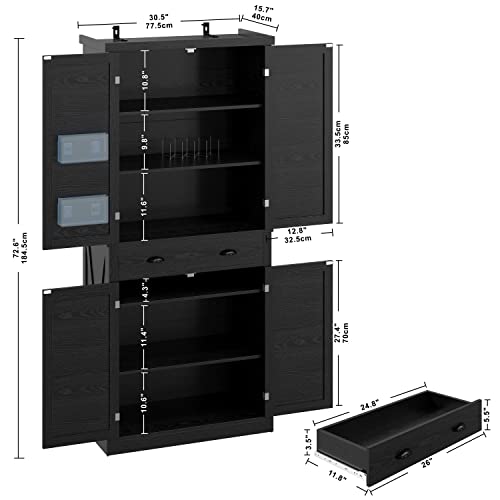 White Kitchen Pantry Storage Cabinet with Barn Doors and Drawer Q266