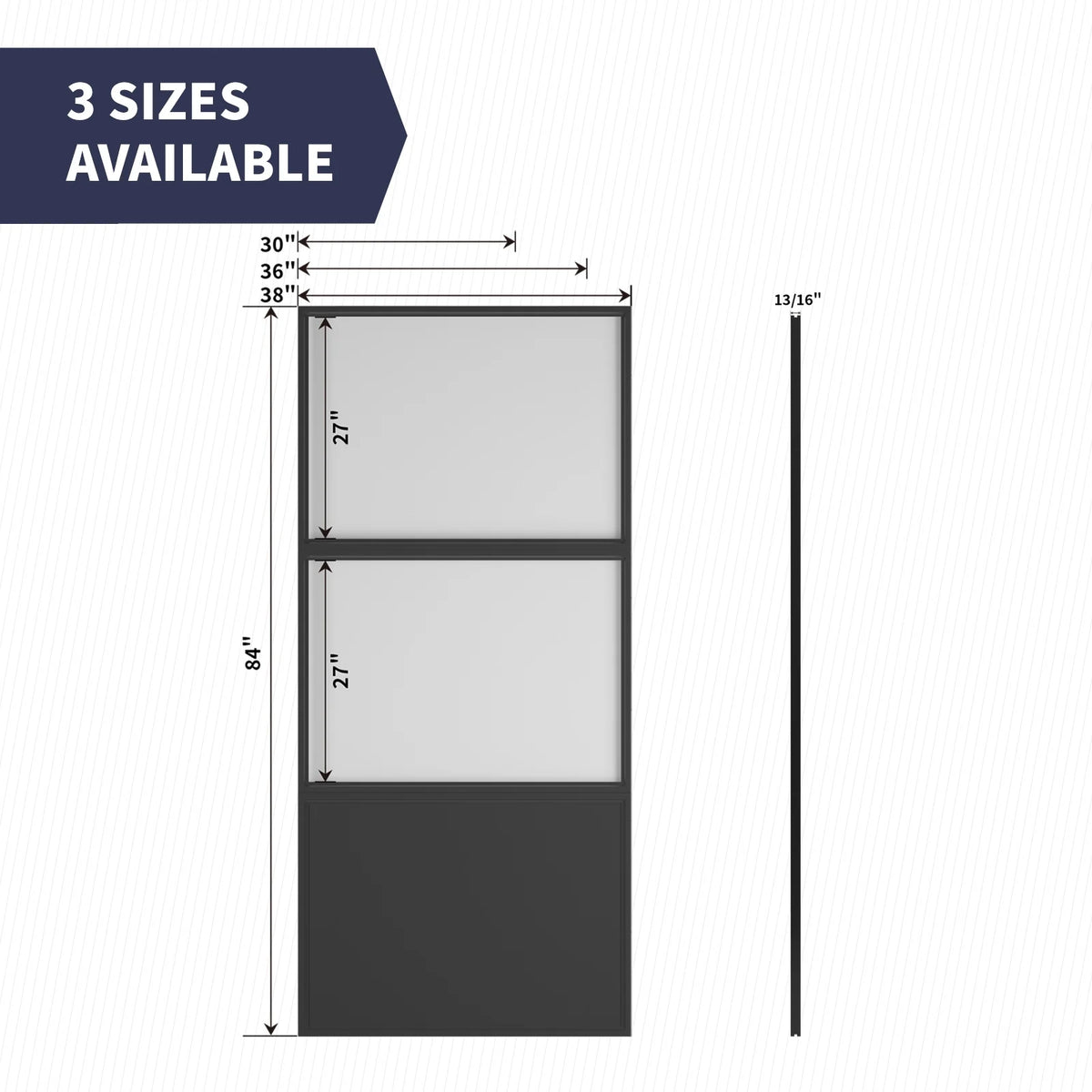 36" x 84" Frosted Tempered Glass Metal Barn Door E7346