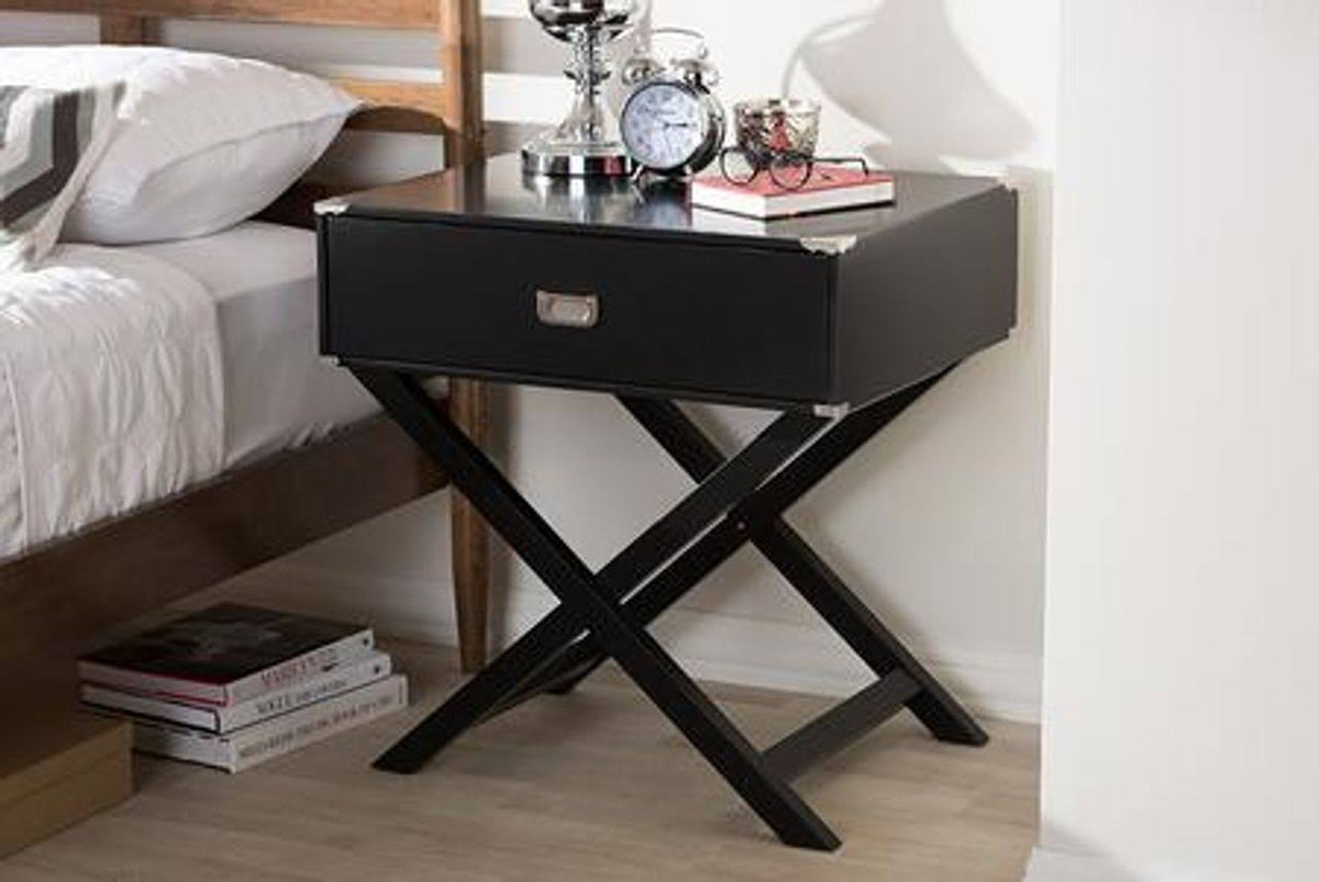 Black 1-Drawer Wooden Bedside Table Y840436