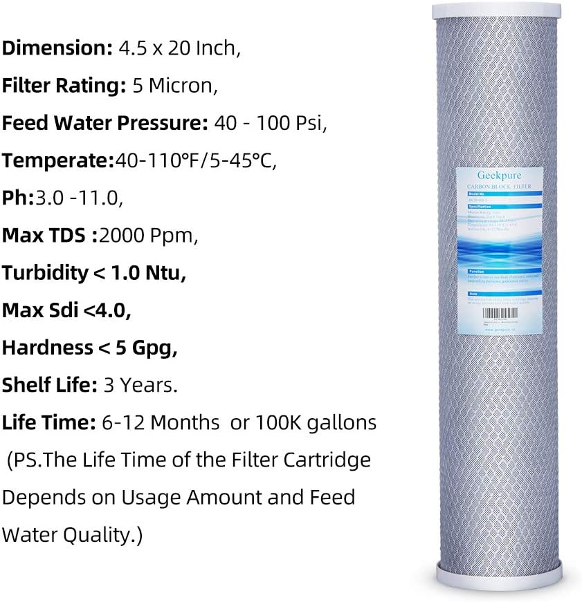 20 Inch Whole House Replacement Water Filter Cartridges PP Sediment and Block Carbon Filters 5 Micron Pack of 6 C751351