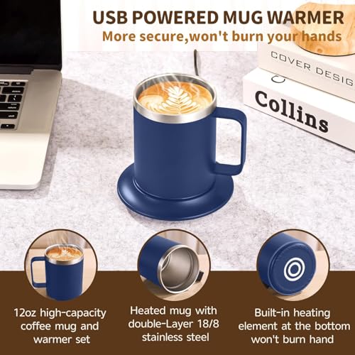 12oz USB Heated Coffee Mug with Auto Shut Off (Black) J2066