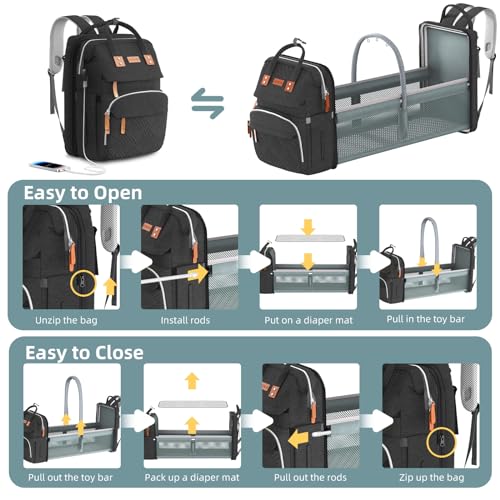 Black Large Diaper Bag Backpack with Changing Station S31021