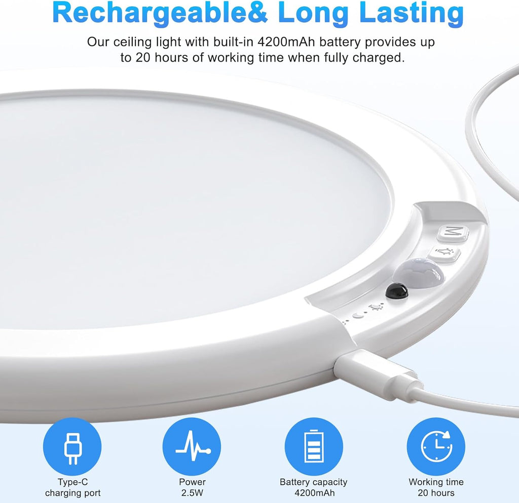 7.5 Inch 6500K Battery Powered Ceiling Light with Remote S203