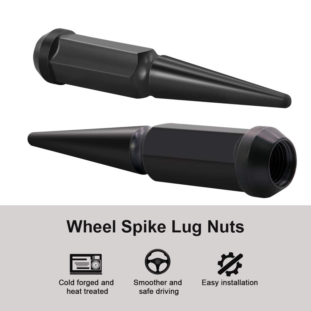 24 x Black M14x1.5 Solid Metal Wheel Spike Lug Nuts S7174