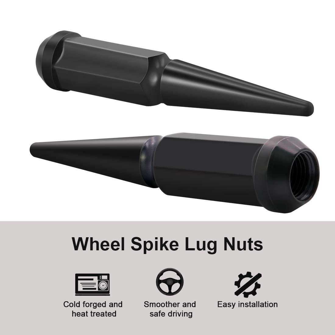 24 x Black M14x1.5 Solid Metal Wheel Spike Lug Nuts S7174