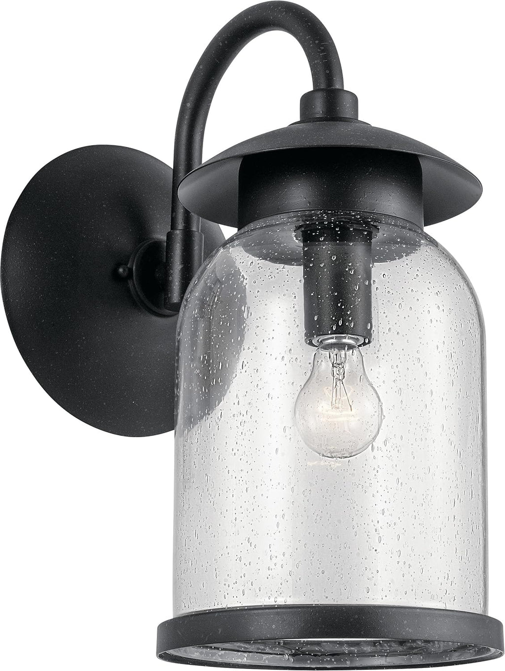 1 Light Outdoor Wall Light with Clear Water Glass in Textured Black L72021