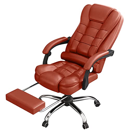Big and Tall Office Chair with Foot Rest, Ergonomic Executive High Back Reclining Leather Computer Chair (Brown) Y403376