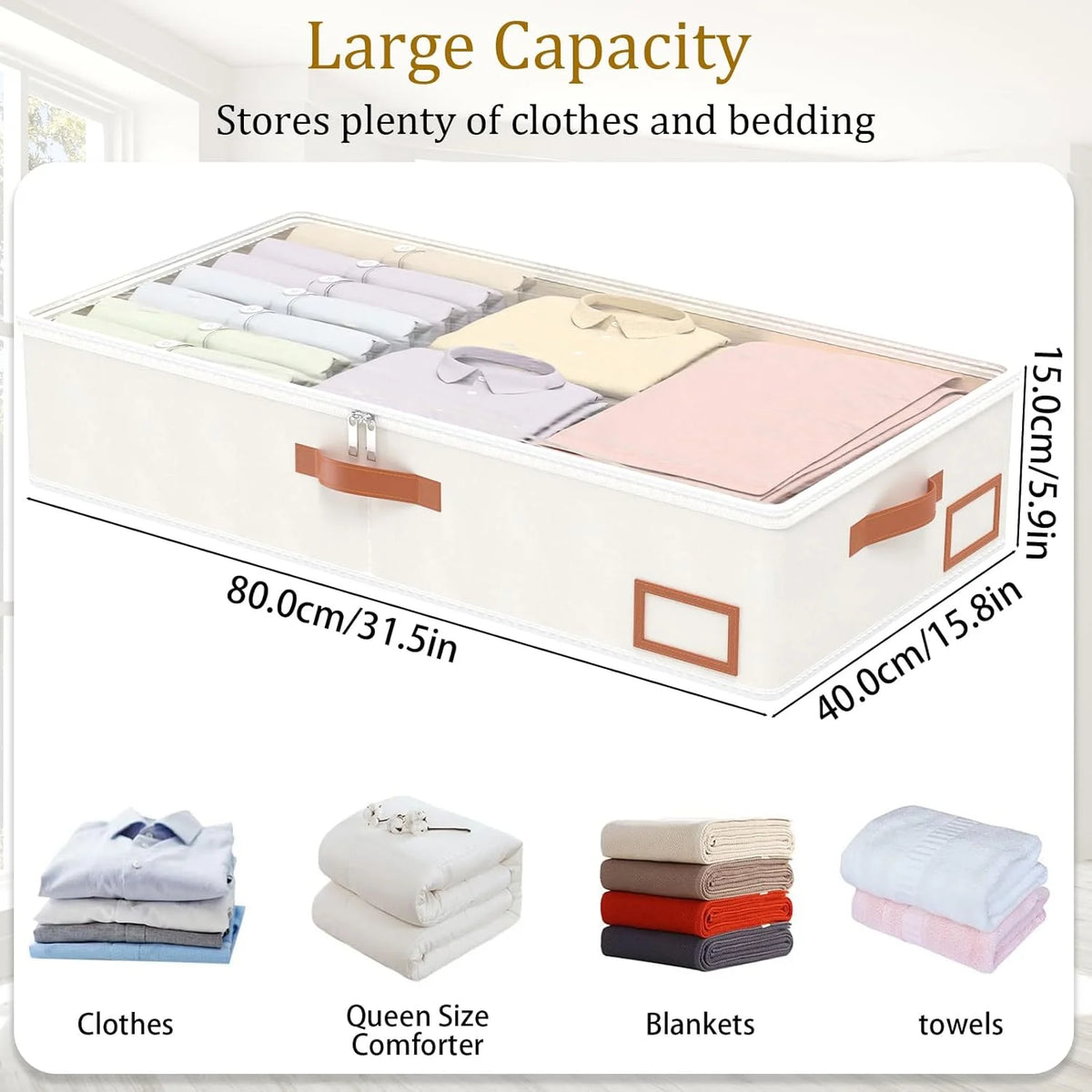 Beige 4 Pack Under Bed Storage Containers with Lids B25487