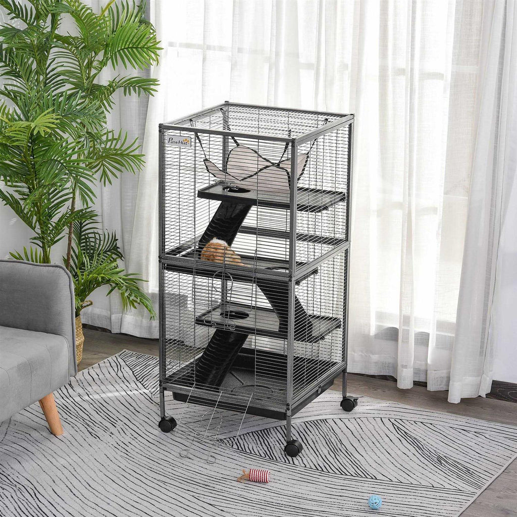 Small Animal Cage with Wheels, Hammock, 4 Platforms and Removable Tray N387742