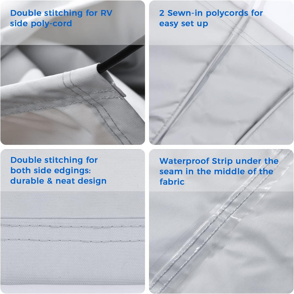 RV Awning Replacement Fabric with Anchor Kits & Pull Tension Strap, Gray D344162