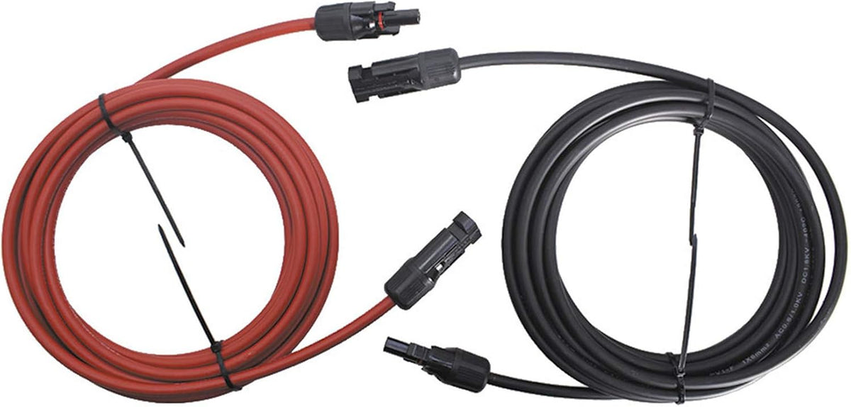 15FT 10AWG Black + Red 10 Gauge Solar Panel Extension Cable with Female and Male Connector, Pack of 2 P320031