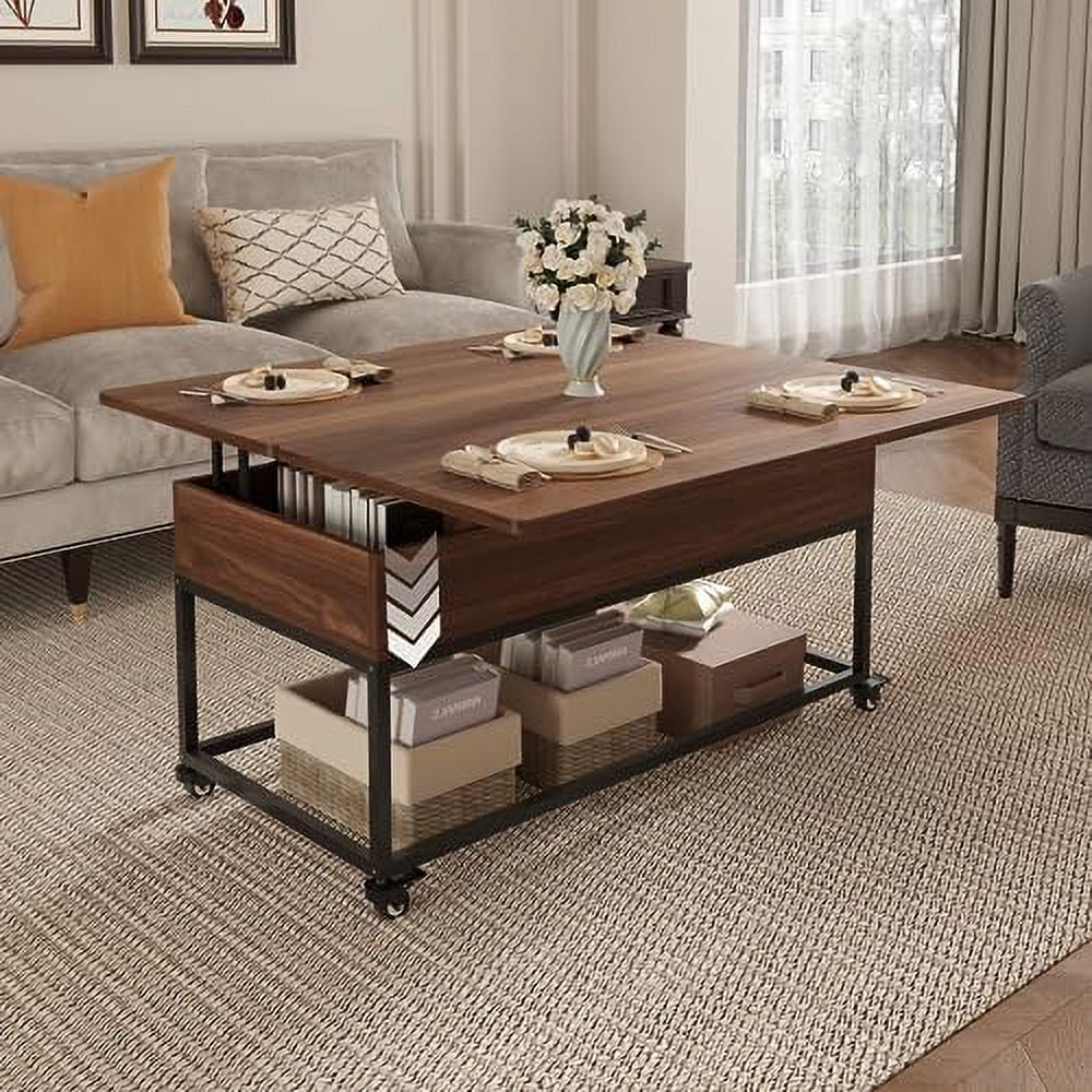 Lift Top Folding Coffee Table with Drawer Metal Frame D623
