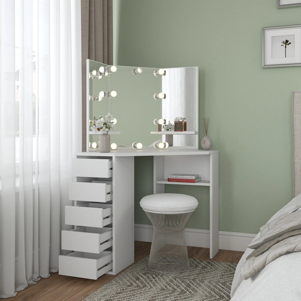Corner Makeup Vanity Desk with 5 Drawers K41276