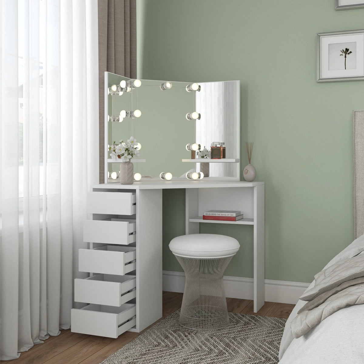 Corner Makeup Vanity Desk with 5 Drawers K41276