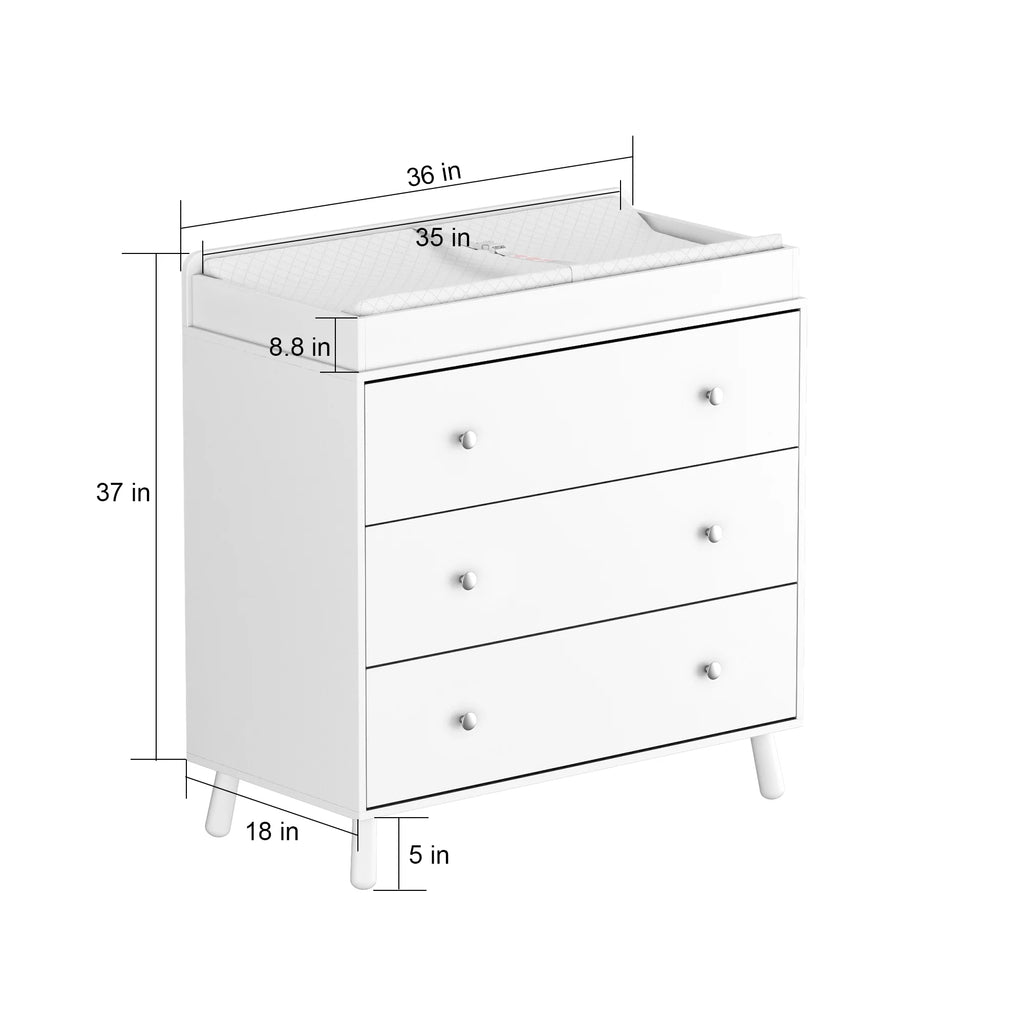 White 3 Drawer Baby Changing Table with Pad R756368
