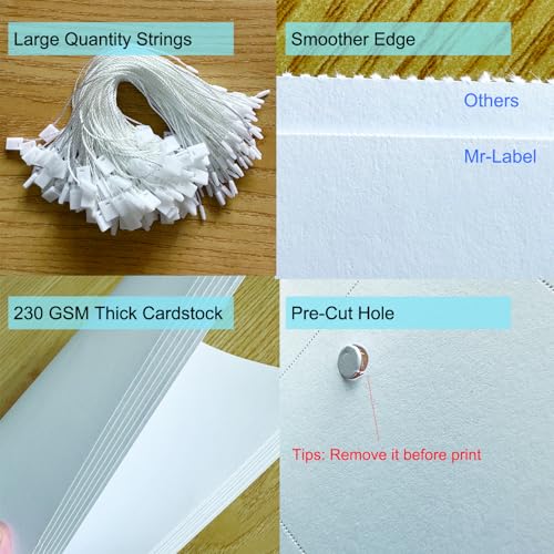 250 Printable Blank Tags with String 2" x 3.5" White Cardstock W253