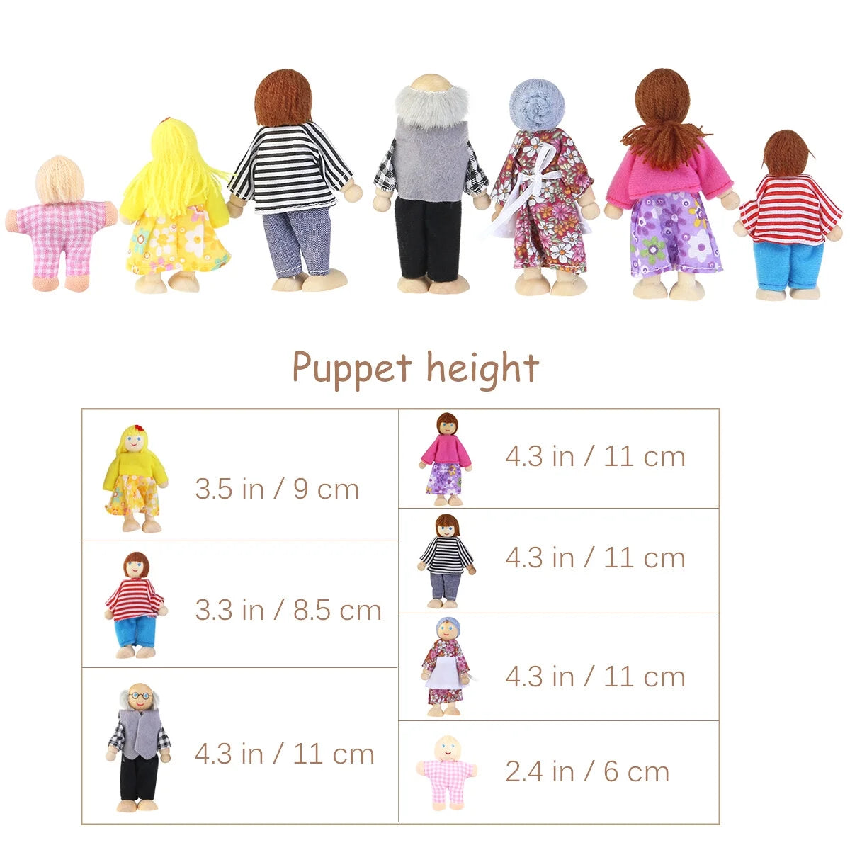 7 Pieces Wooden Dollhouse Family Set Mini People Figures H94491