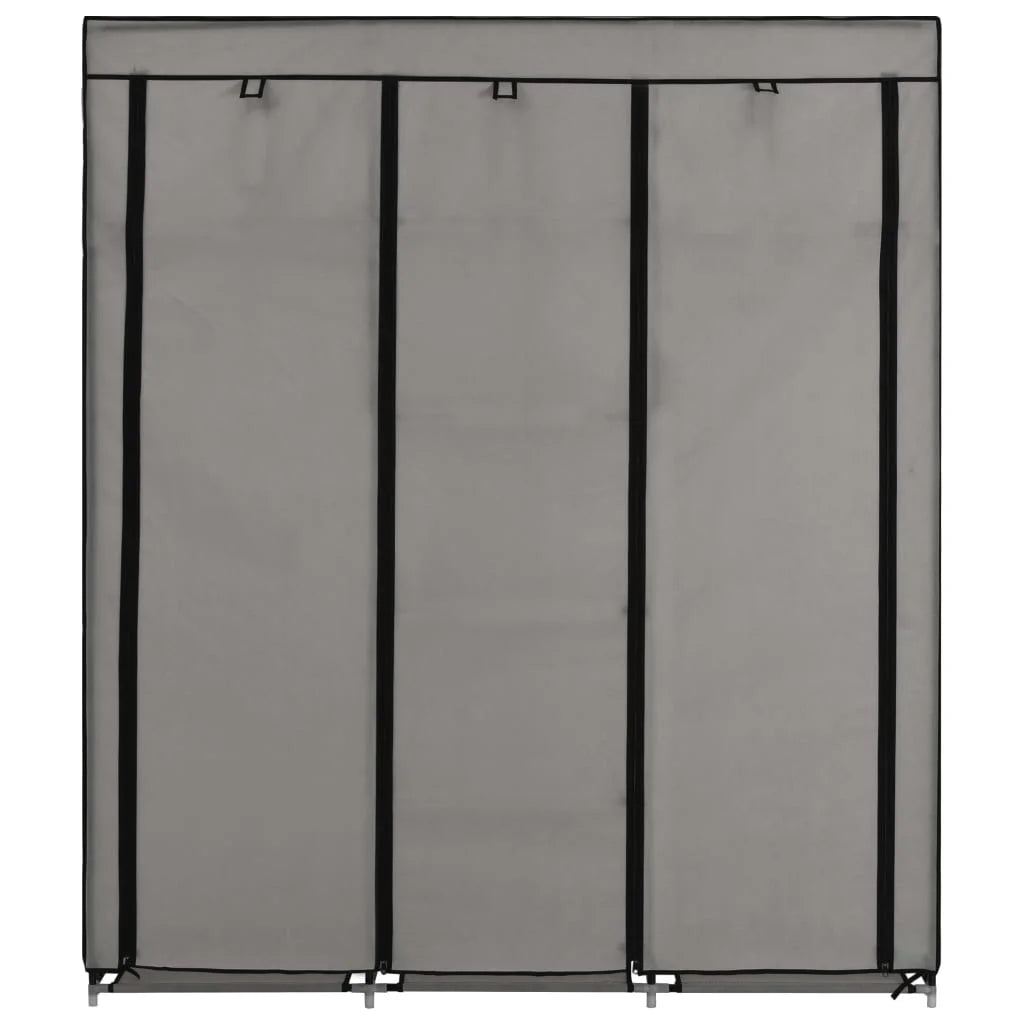 Gray Wardrobe with Compartments and Rods X97393