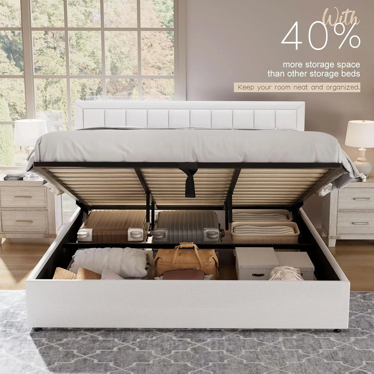 King Size Lift Up Storage Upholstered Platform Bed Frame K59391