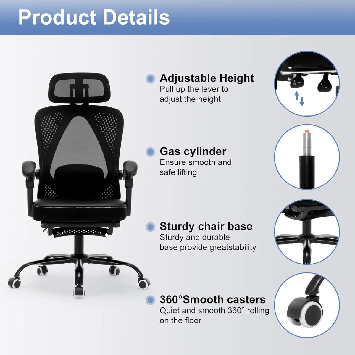 Black Ergonomic High Back Office Chair with Lumbar Support E72529