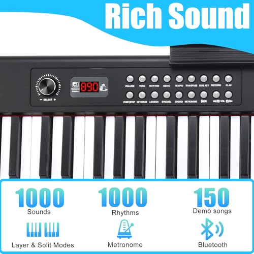 88 Key Semi Weighted Digital Piano with Music Stand, Sustain Pedal, Bluetooth, Carrying Case, Headphones Q164689