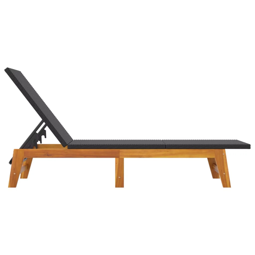 Black and Brown Poly Rattan and Solid Wood Acacia Sun Loungers 2 pcs A740124