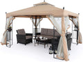 Beige Patio Gazebo with Netting Screen Walls J206189